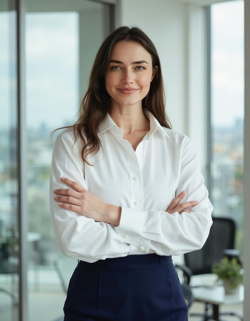 Нейрофото — деловой портрет женщины в офисном стиле