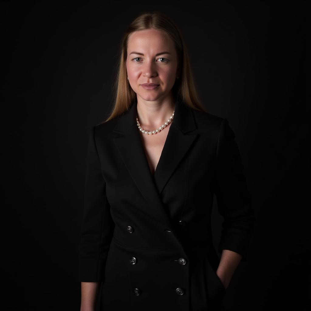 Нейрофото — деловой портрет женщины в чёрном костюме