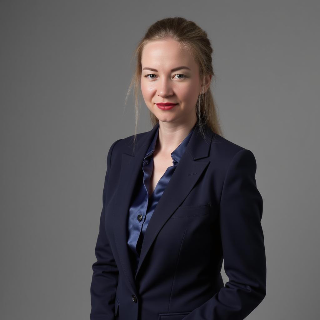 Нейрофото — деловой портрет женщины в синем костюме